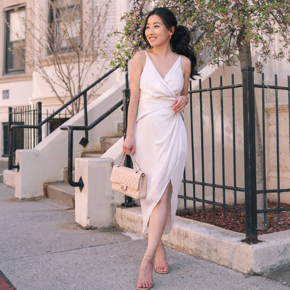 Express Satin Twist Hi Lo Midi in Off-white NWT